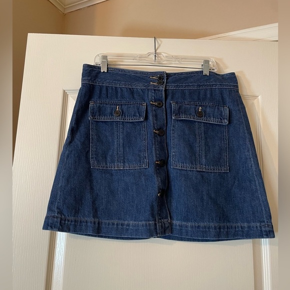 Gap Denim Jean Button Front Pocket A-Line Mini Skirt Dark Wash Cotton Size 31 - Picture 2 of 6
